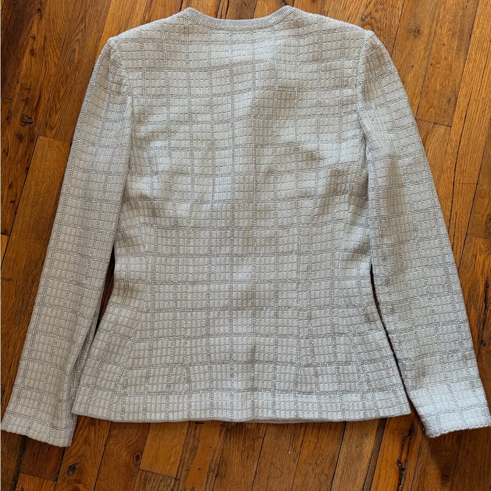 St. John Silver Embellished Cardigan with Rhinestone Detail & Metal Buttons Sz 6 - Picture 6 of 6